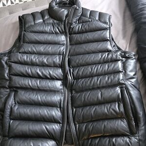 Men's Black Lambskin Leather Puffer Vest
